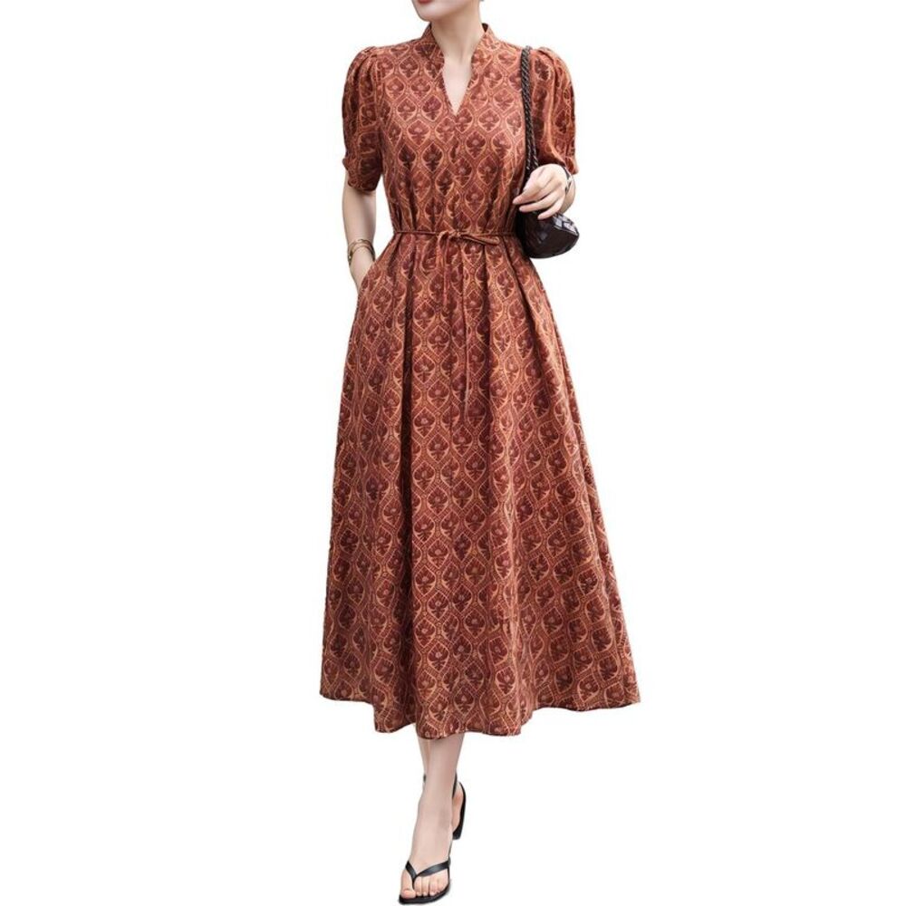 Brc By Burryco Womens  Short Sleeve Midi Dress, Brown